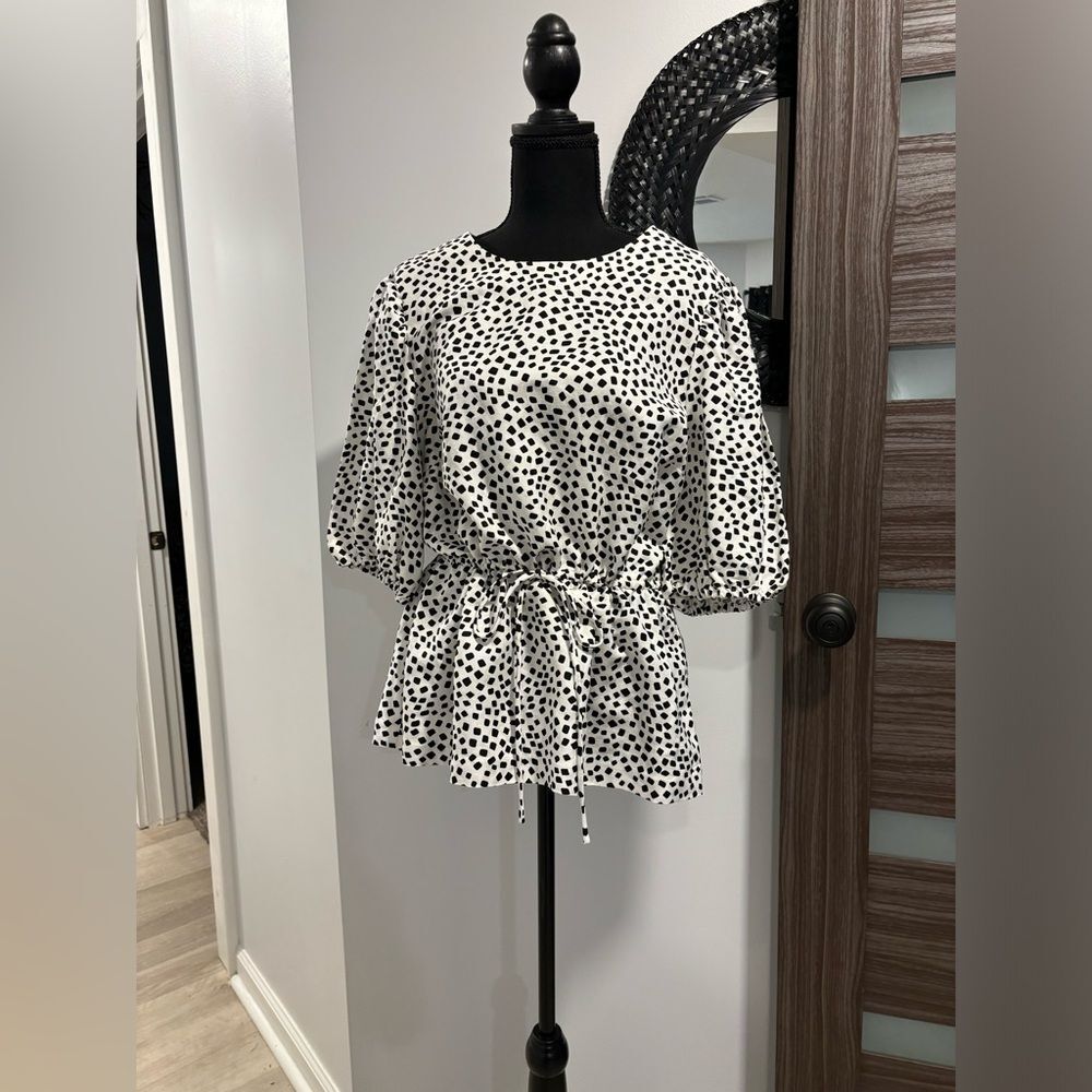 NWT Alfani Women's Coral Tides Shirt Linen Blend White Black Large